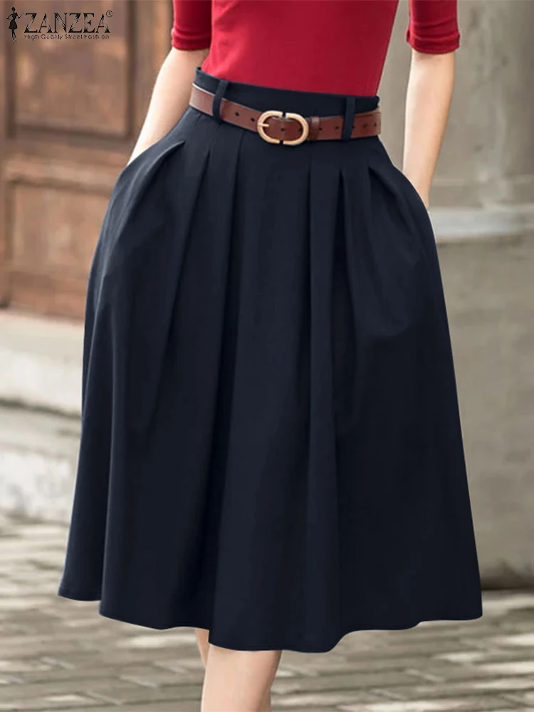 

ZANZEA Stylish Women Skirts Summer Office Work Skirt Elegant High Waist Solid Midi Jupes Stylish Casual Party Faldas Saia 2025