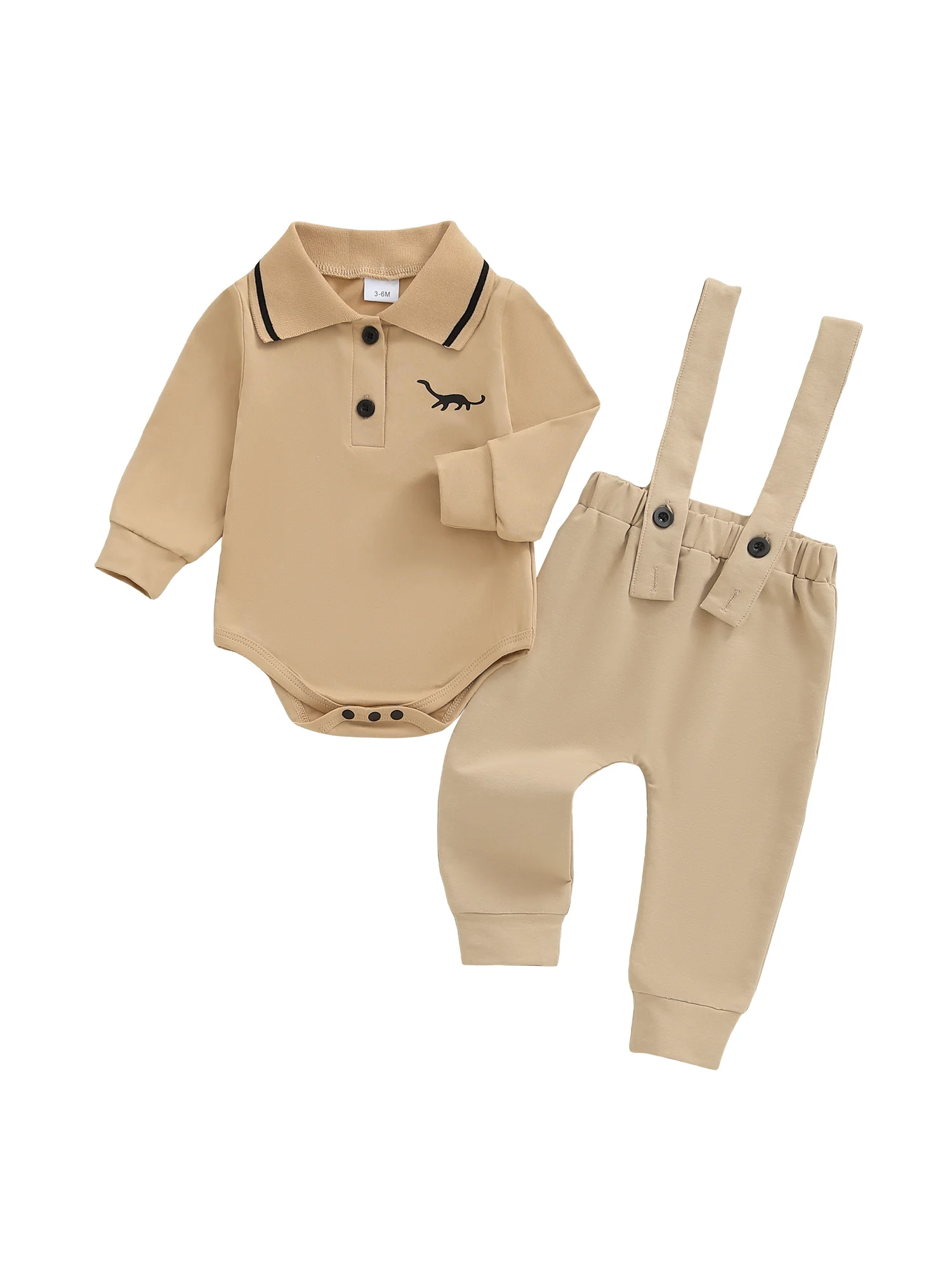 

Осенний комплект одежды для маленьких мальчиков с милой аппликацией в виде динозавра на рубашке с длинными рукавами и брюках с эластичной резинкой на талии на осень