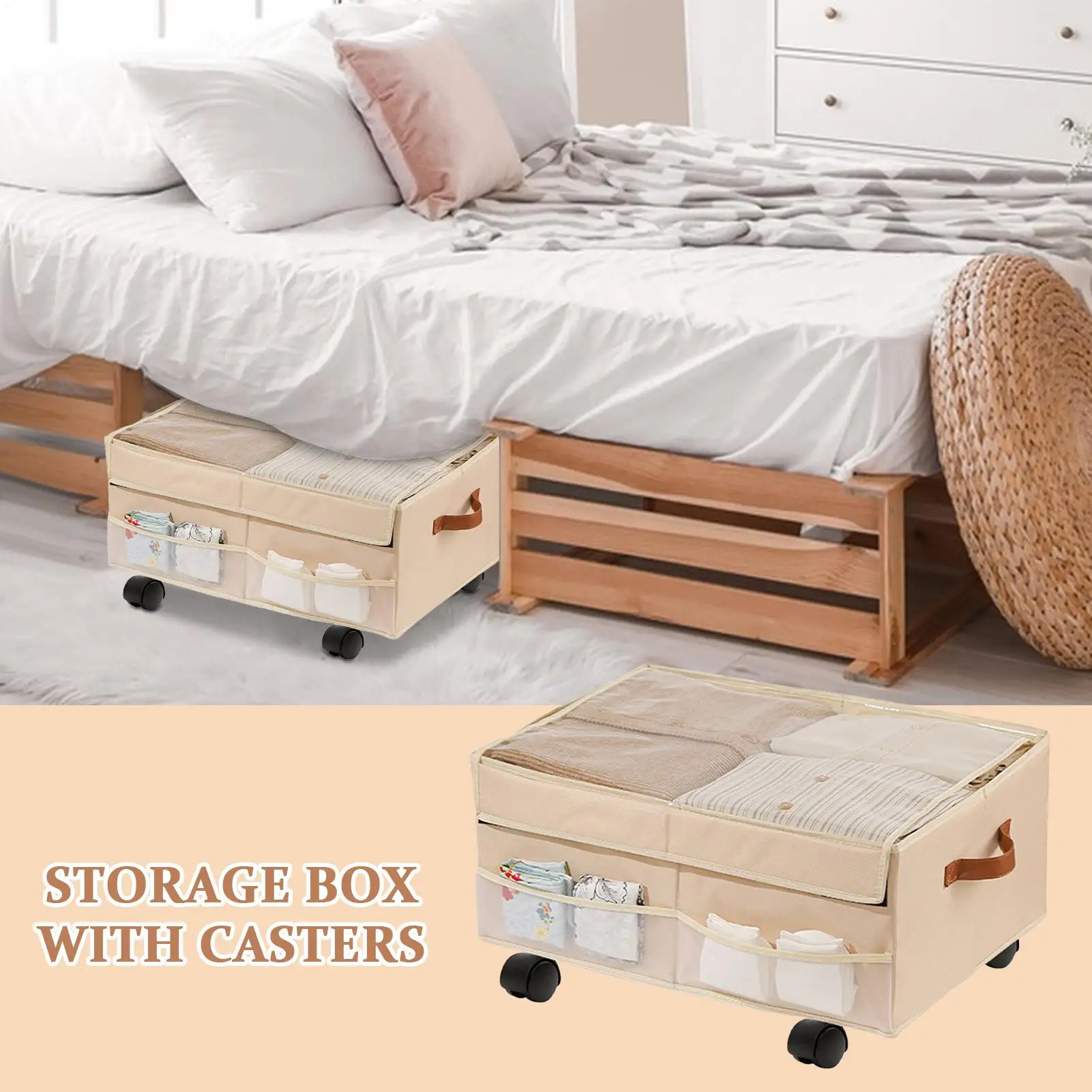 

Rolling Storage Box Foldable Rolling Storage Bin For Car Waterproof Organizer Box With Wheels For Car Dormitory Workplace