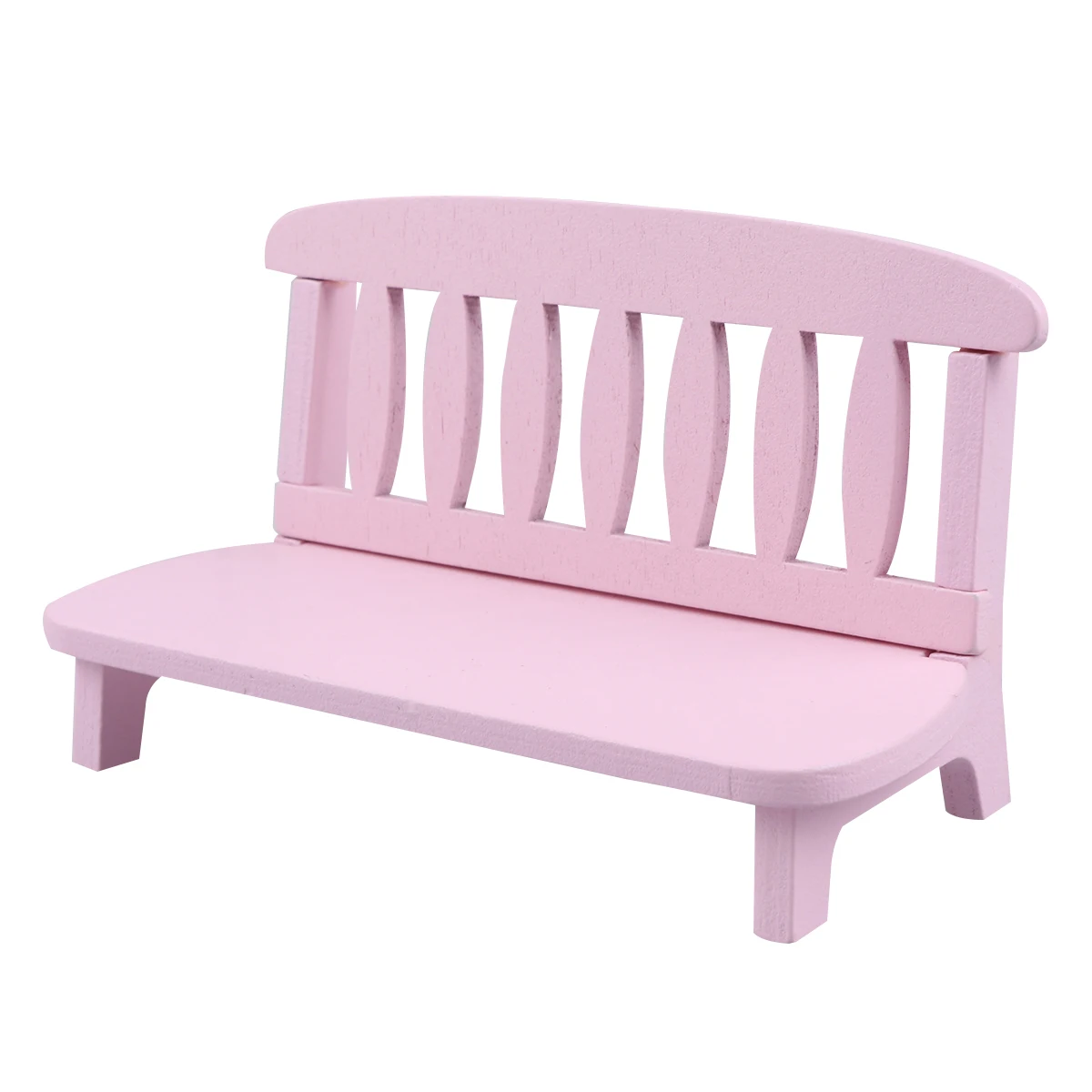

Wooden Bench Ornaments Settee Model Miniature Home Layout Pink Chair Photo Prop