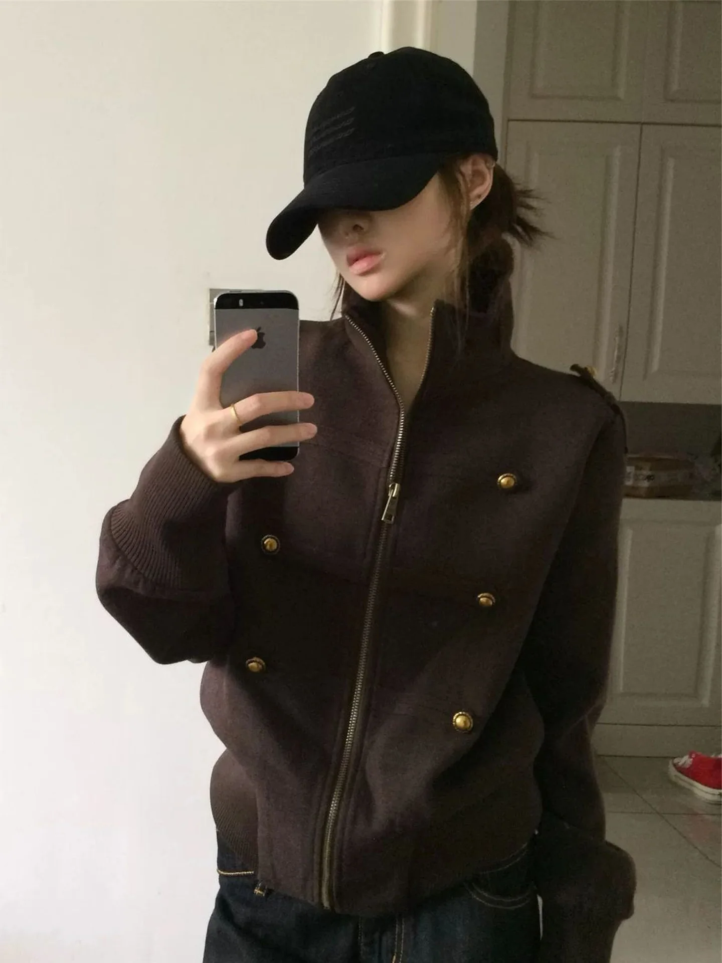 American High Street Napoleon Jacket Women's Autumn New Design Waist-Cinching Slimming High-End Retro Stand Collar Jacket