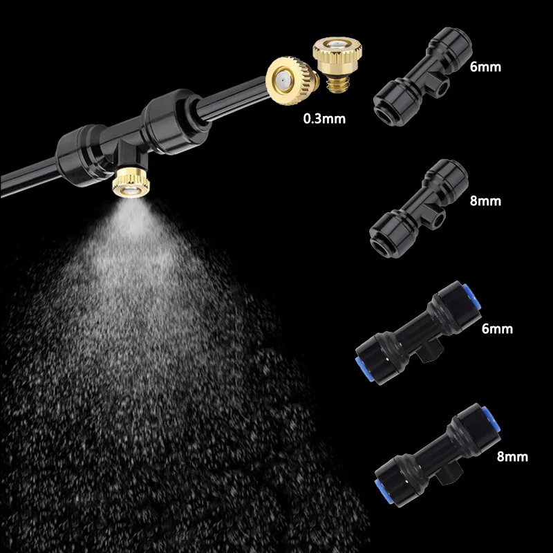 

30 шт. форсунок для туманообразования 6 мм/8 мм с быстроразъемным Т-образным соединителем для садового орошения и ландшафтного дизайна