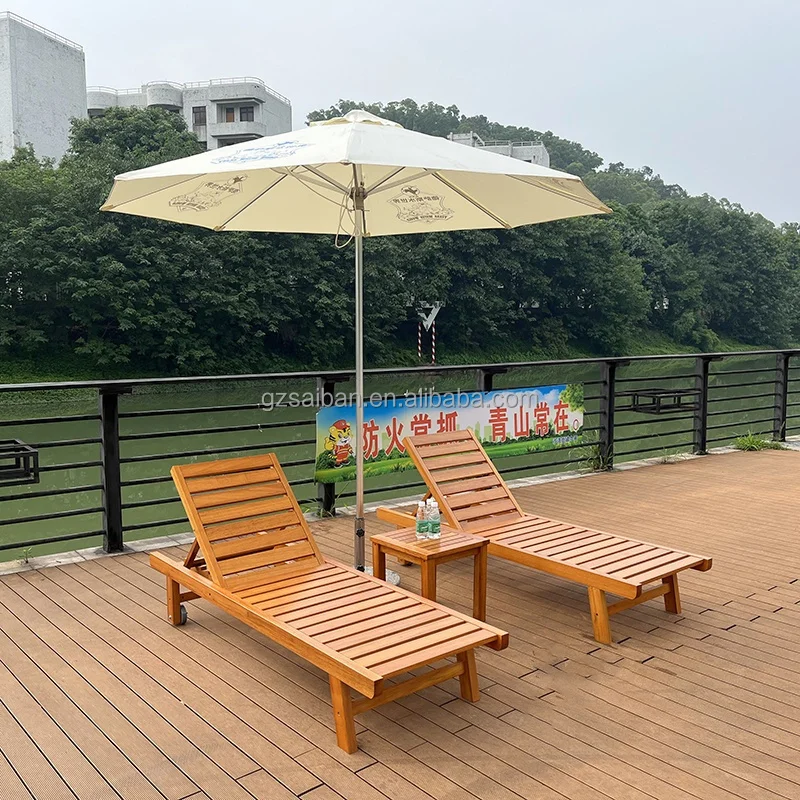 High Quality Patio Sun Bed Beach Lounger Beach Chair Wooden Swimming Pool Recliner Chair with Wheels
