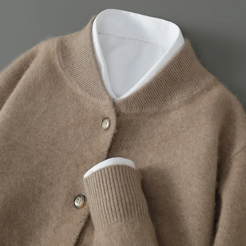 Cardigan en cachemire de vison à col montant pour hommes, pull rembourré, manteau d'affaires décontracté, automne et hiver, nouveau