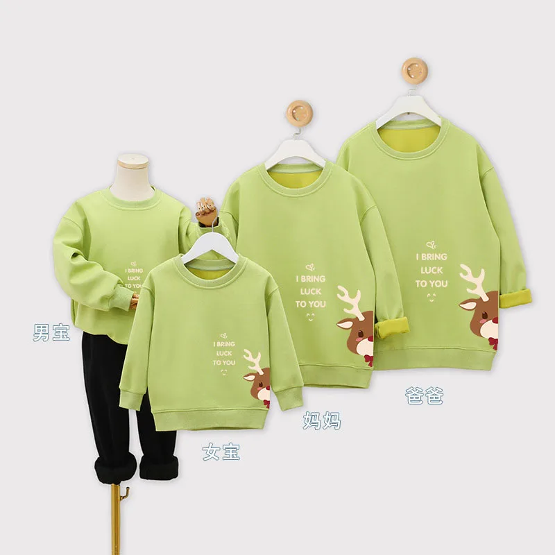 Christmas Family Look Matching Outfits Sweatshirts Pullovers Cartoon Reindeer Print Hoodies Baby Rompers O-Neck Tops Xmas