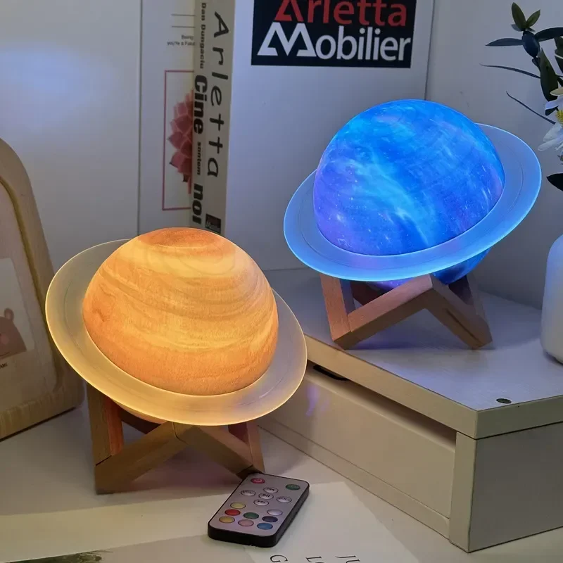 Portable Music 3D Saturn Night Light Color Changing Wireless Speaker Decorative Light RGB Atmosphere Lighting BT Speaker