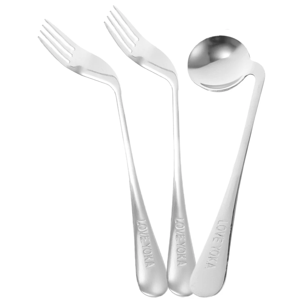 

1 set Meal Feeding Auxiliary Tableware Spoon Stainless Steel Angled Fork Ergonomic Lightweight Comfortable Durable For Disabled