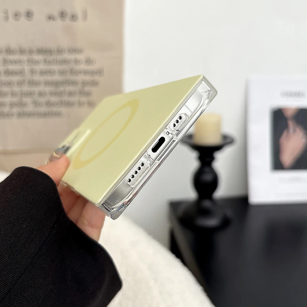Rectangular Yellow Case for iPhone 17promax 13 14 15 16 Promax Shockproof Magnetic Wireless Charge Protective Cover for Magsafe