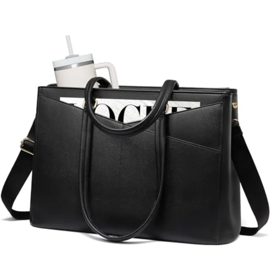 

Laptop Tote Bag for Women Leather Work Bags with Large Cup Holder for Teacher Work Business