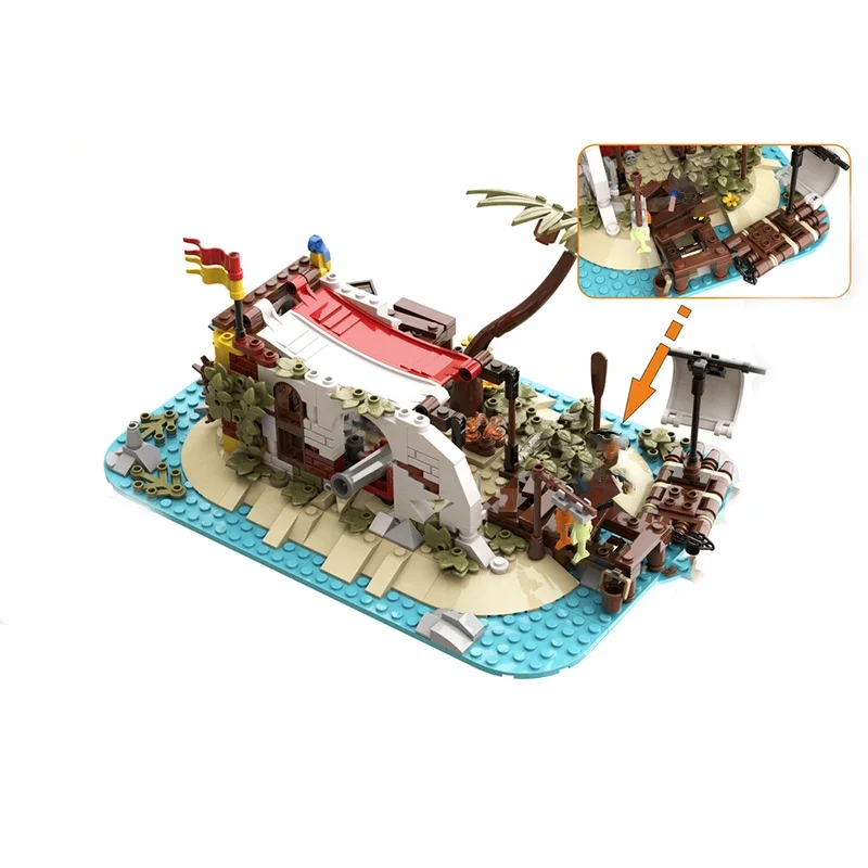 506PCS Moc Middeleeuwse Piraten Serie Steve's Schuilplaats Fortress Piraat Barracuda Bay Modulaire Bouwstenen Bricks speelgoed aanwezig