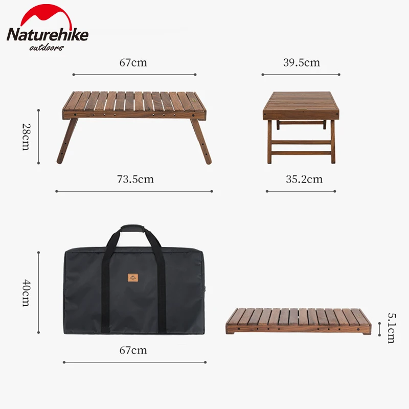 Naturehike Folding Wooden Table Solid Wood for Outdoor Camping Portable Picnic Table Travel BBQ Bearing 30kg Garden Furniture