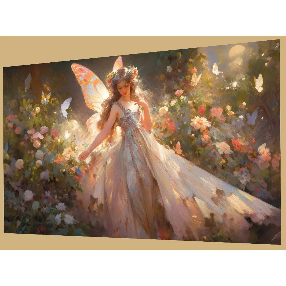 Dreamy Butterfly Fairy Large Gaming Desk Mat Wildflower Garden Vintage Oil Painting Premium Non Slip Rubber TCG Playmat Gift