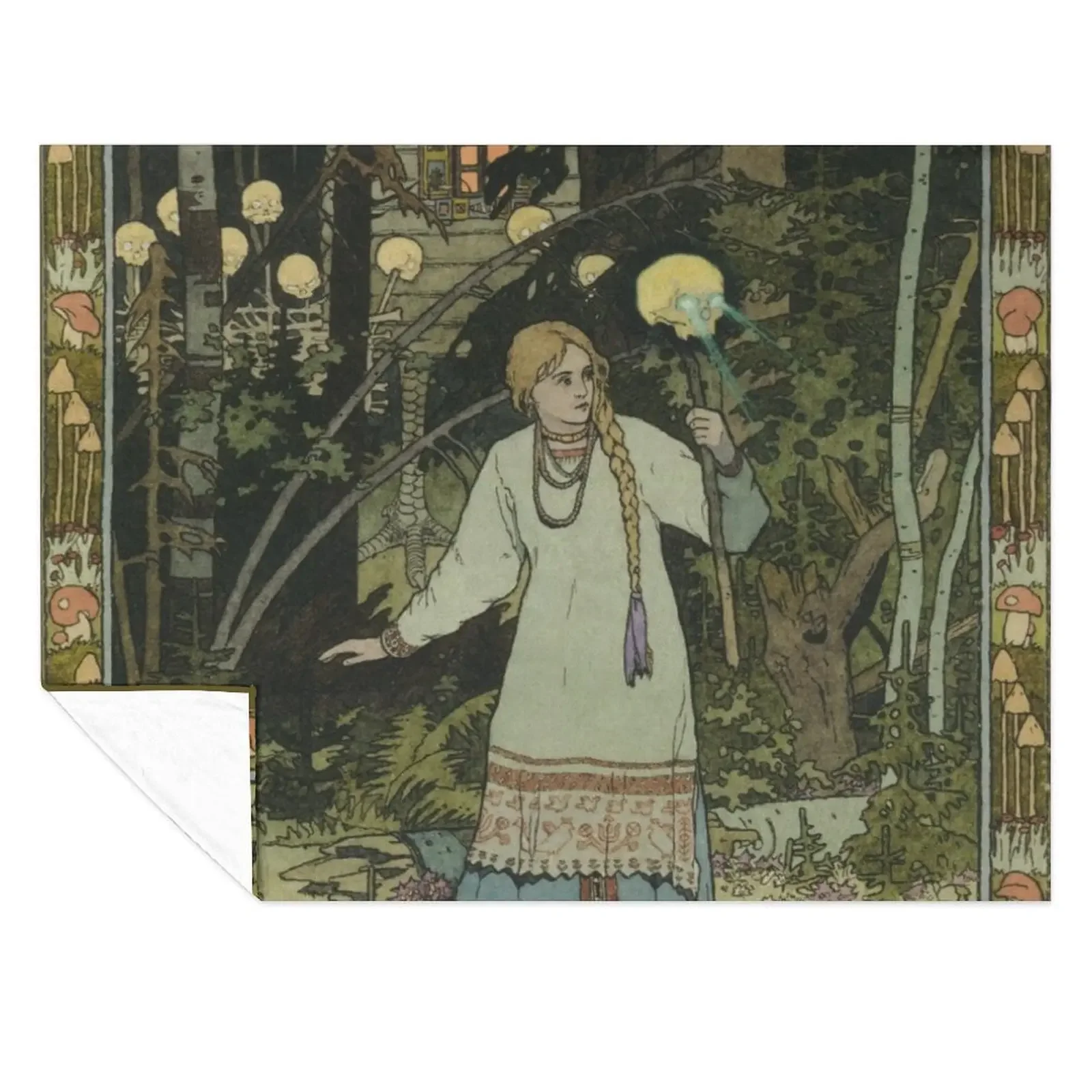 

Vasilisa Taking the Skull with Burning Eyes Ivan Bilibin Throw Blanket Luxury Brand decorative Luxury Hairys Blankets