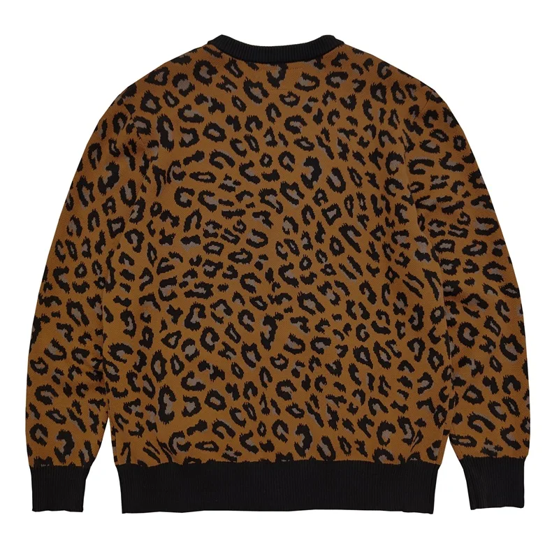 WACKO MARIA Brand Sweater Mens Womens Hip Hop Loose Leopard Vintage High Quality Knitted Sweater