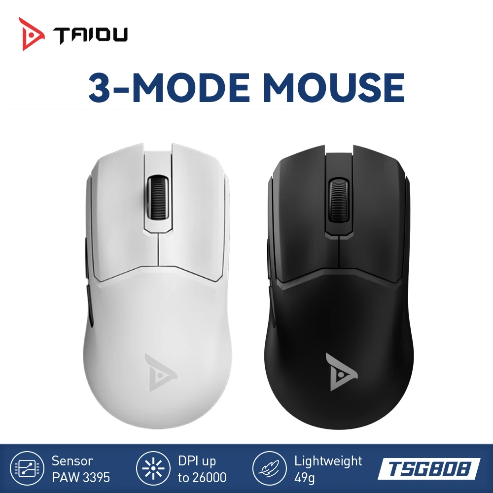 TAIDU TSG808 PAW 3395 Wireless Bluetooth Mouse 2.4G 3-Mode Connection Gaming Mouse 26000DPI 650IPS 49g Mous For Laptop Computer