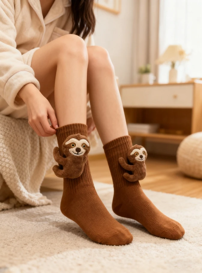 Sloth 3d Plush Socks Women Men Winter Warm Cotton Crew Socks Cute Animal Knit Floor Socks Cozy Christmas Home Casual Socks 2026
