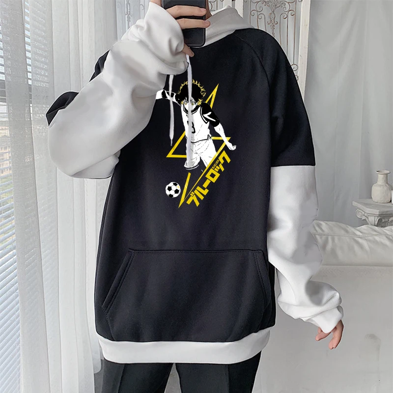 Anime Blue Lock Meguru Bachira Hoodies Patchwork Soccer Manga Printed Streetwear Oversized Fall Winter Warm Men Women Sweatshirt