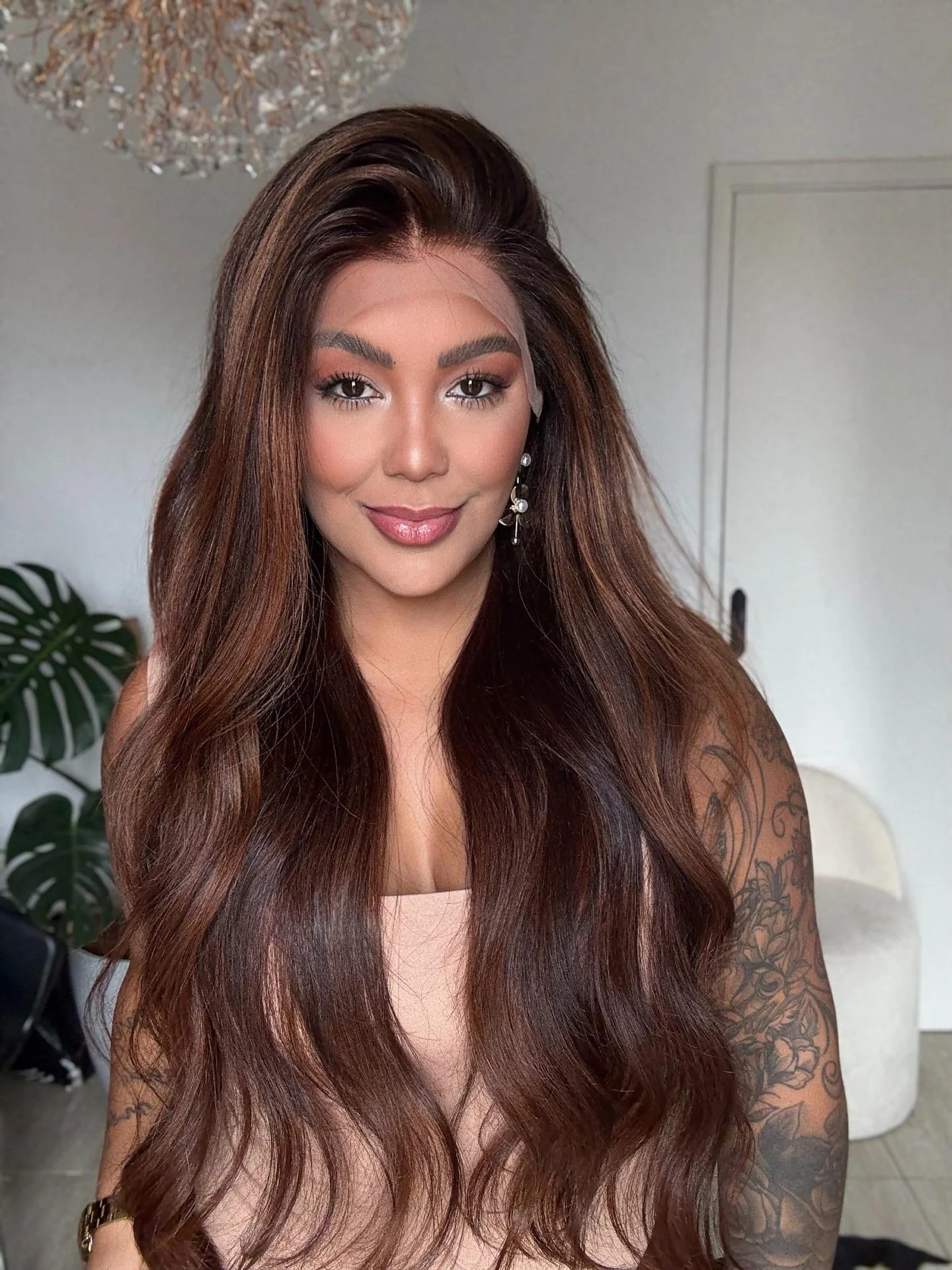Women's Wig Ombre Chocolate Brown Natural Wave Synthetic Hair Middle Parting Long Length Glueless Lace Top Wig On Clearance Sale