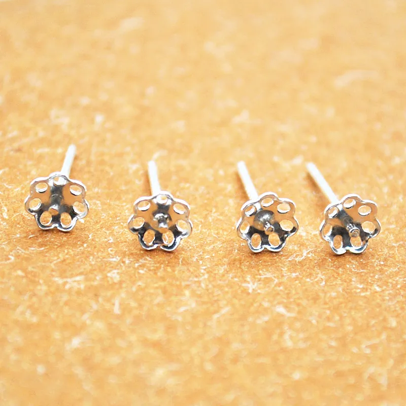 1 Pair 5mm Solid 925 Sterling Silver Earring Post Ear Studs with Cupped Pad Holding Jewelry Pearl Round Beads Making DIY