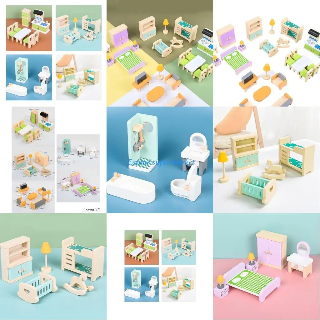 090B Dollhouse Miniature Bed With Drawer Bedroom Simulation Furniture Model Bedroom Furniture Pretend Play Toy