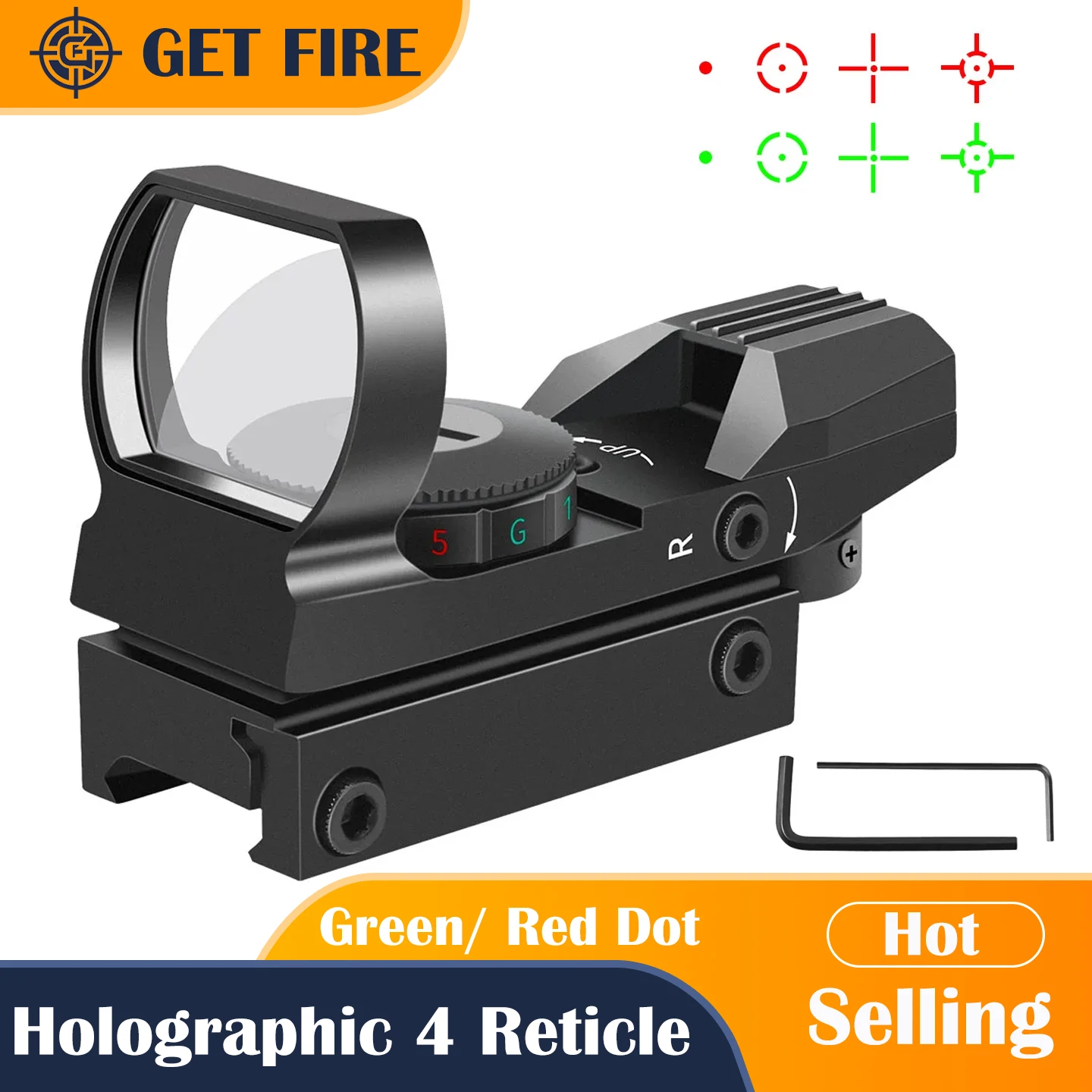 

Rifle Gun Airsoft Holographic 4 Reticle Green/ Red Dot Sight Riflescope Reflex Optics Collimator For 11mm / 20mm Rail Hunting