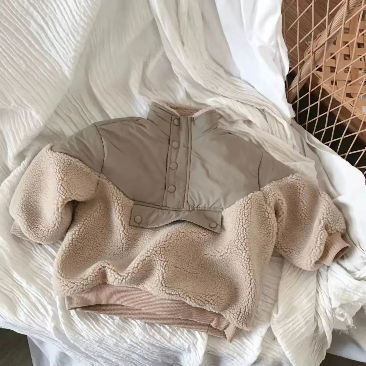 Children's Clothing Winter Cotton-padded Clothes Baby Girl Loose Splicing Lamb Wool Fleece Sweater Thickened Warm Jacket