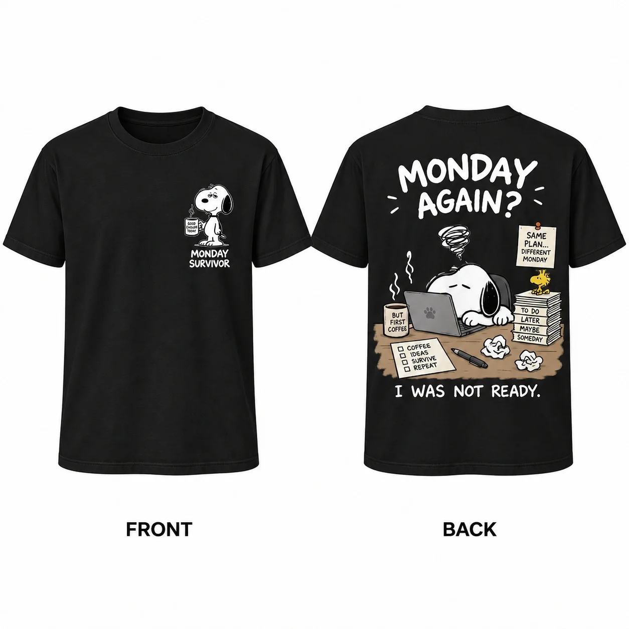 Funny Cartoon Dog T Shirt Men Women Casual Short Sleeve Tee Monday Survivor Coffee Lover Graphic Print Unisex Cotton Shirt