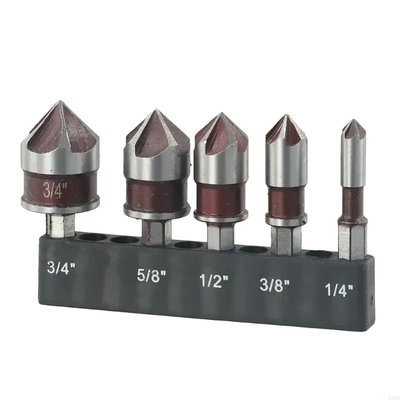 Multi Size 5 Flute Countersink Bit Hexagonal Handle For Secure Grip Works On Hard Steel Copper Aluminum Plastic
