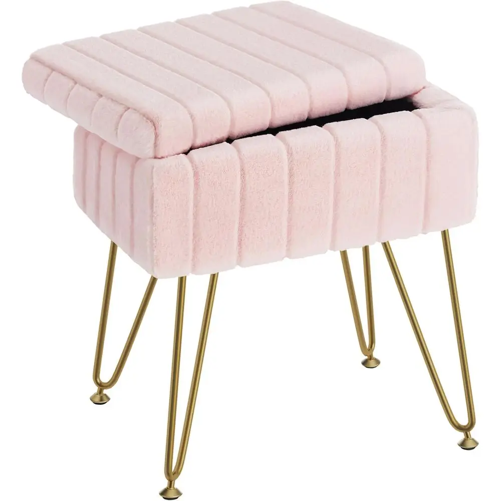 

Vanity Stool Chair aux ur with Storage, 15.7"L x 11.8"W x 19.4"H Sot Ottoman 4 Metal Legs with Anti-Slip eet, urry Padded Seat,