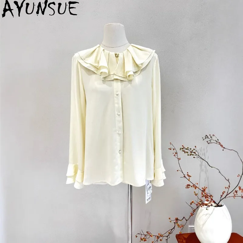 AYUNSUE بلوزة حرير التوت 100% للمرأة قمصان أنيقة بلوزة فريدة من نوعها للمكتب سيدة امرأة الملابس Roupas الأنثوية Blusa #5