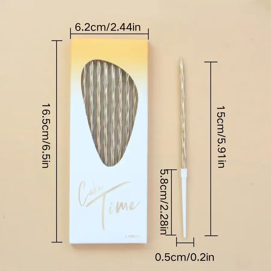 8PCS Creative Gold Threaded Long Candles Cake Decorations For Birthdays Birthdays Parties Pencils Candles Baking Accessories