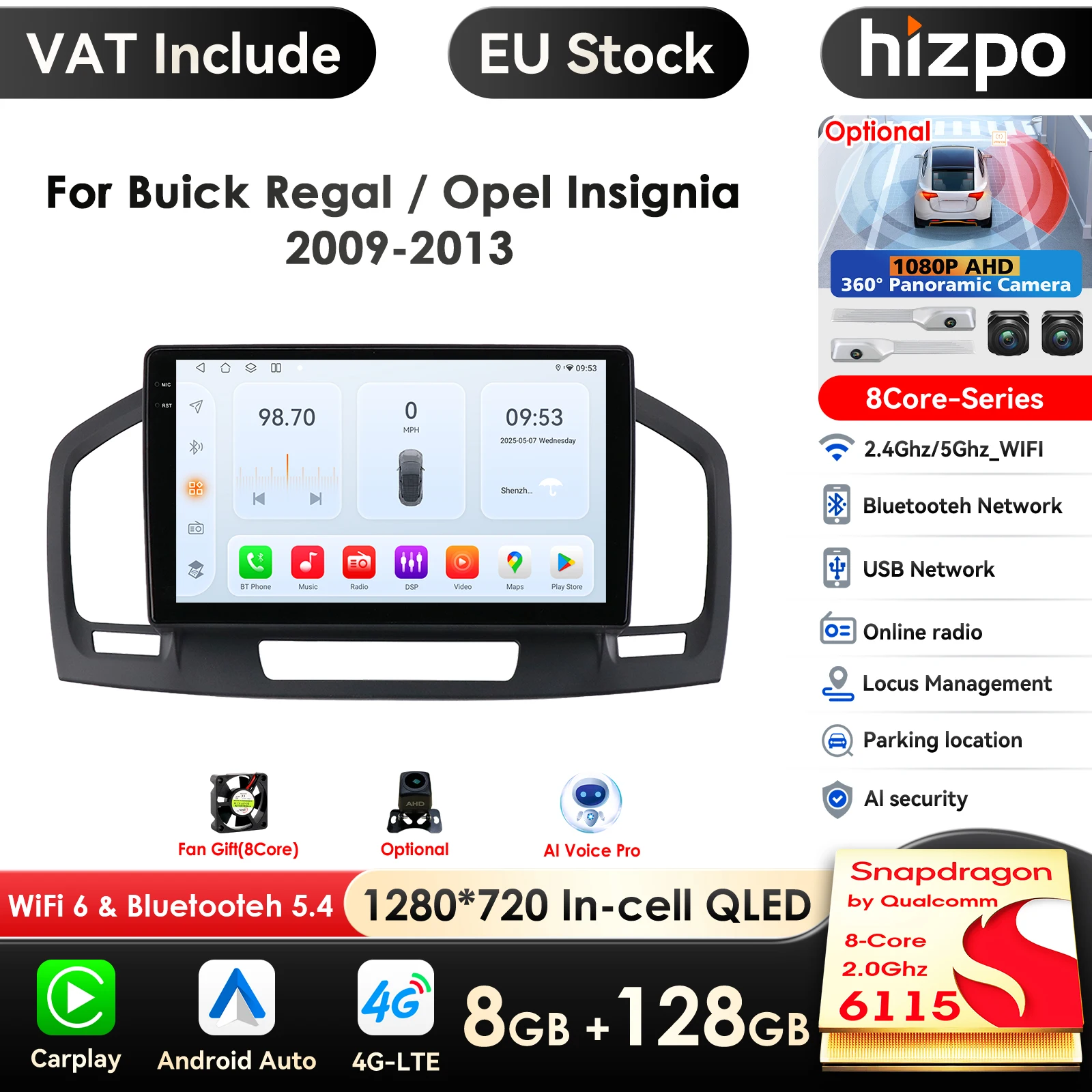 9Inch 7862 Qled Scherm 2din Android Auto Radio Multimedia Video Speler Voor Buick Regal 1 Opel Insignia Gps Navi Carplay 4G Rds Bt - afbeelding 2