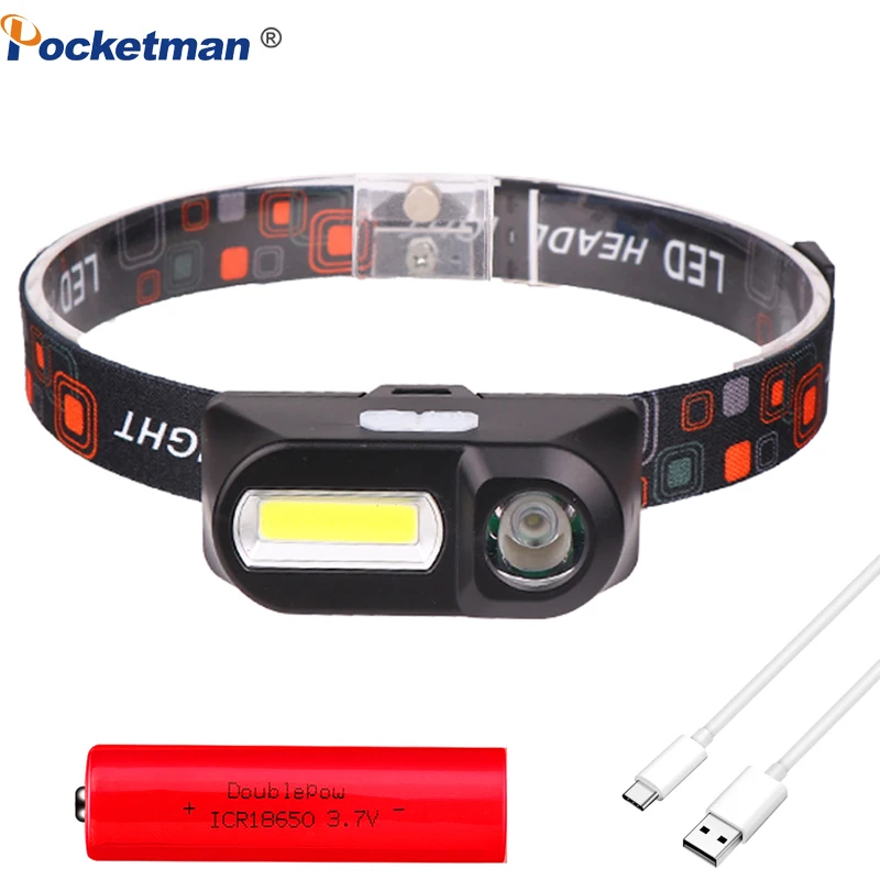 Super Bright COB+LED Headlamp 18650 Rechargeable Headlight Waterproof Head Lamp Mini Head Flashlight for Camping Hiking