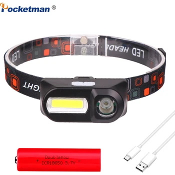 Superheller COB + LED-Scheinwerfer 18650, wiederaufladbarer Scheinwerfer, wasserdichte Stirnlampe, Mini-Kopf-Taschenlampe für Camping, Wandern