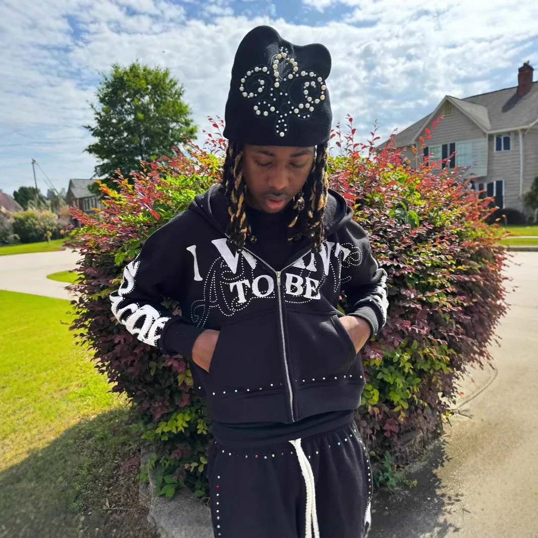 Stazione indipendente di strada americana nuova stampa di lettere stampa a caldo cappello a doppio strato con cerniera felpa con cappuccio a maniche lunghe