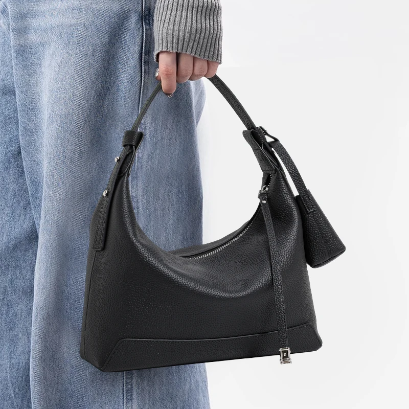 

Genuine leather cowhide women's handbag, shoulder crossbody crescent bag, moon bag, coin purse, dumpling bag