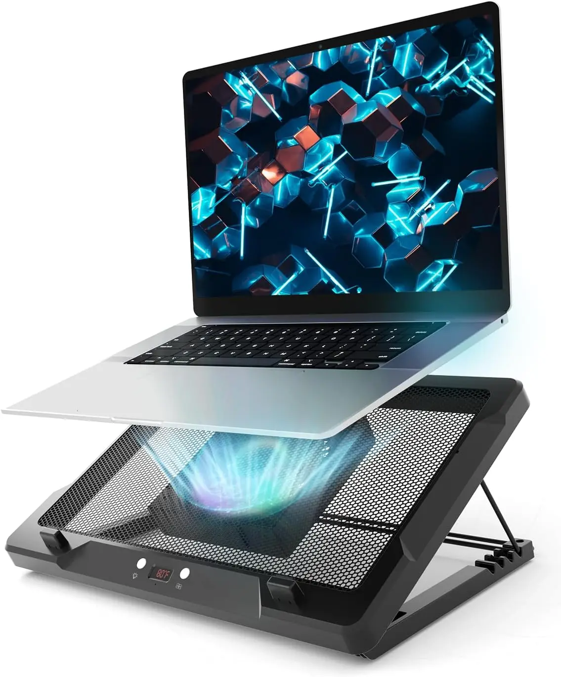 

Охлаждающая подставка для ноутбука с 5,5-дюймовым подвижным вентилятором, автоматическим датчиком температуры и 3-скоростным управлением, ультратихая, для ноутбуков 14-17,3 дюймов, черная