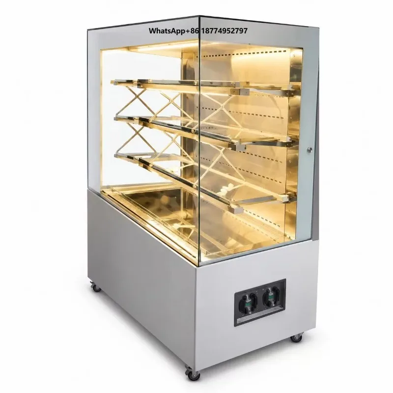 Commercial Open Air Curtain Display Cabinet 220V Heated Glass Food Display Warmer Showcase with Multi-Layer Shelves