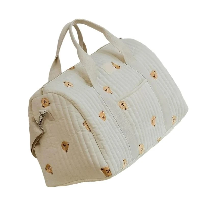 J15U منظم حقيبة الحفاضات الأنيق والواسع للأم يتميز بالتطريز وأنماط حمل متعددة لمناسبات مختلفة #2