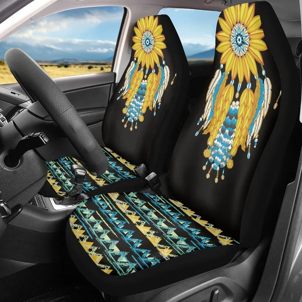 Car Seat Covers Tribal Style Sunflower Dreamcatcher Universal Size for Most Car Auto Interior Mat Pad Accessories