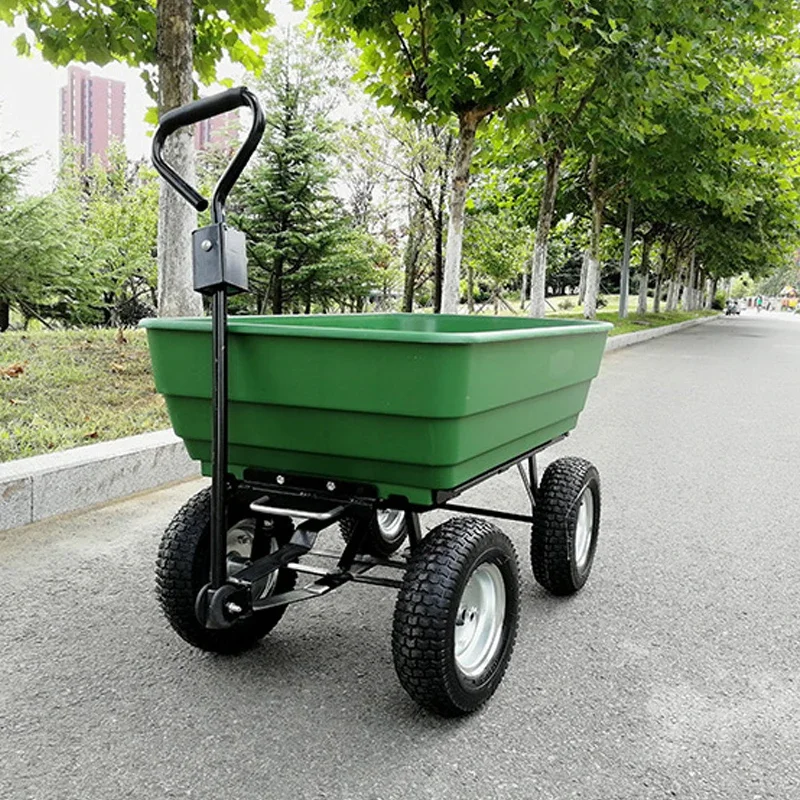 Four-wheeled hand-pulled truck, flatbed , trailer, plastic tipping bucket truck, trolley, agricultural push truck