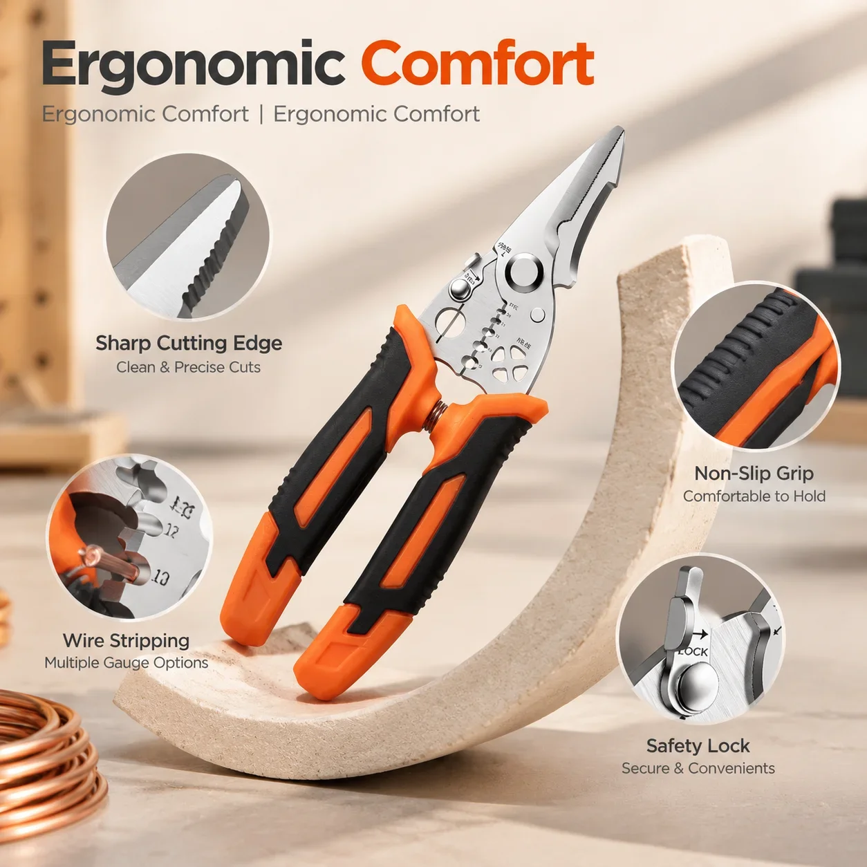 Multi-functional household Crimping Pliers 7 Inch Electrician's Wire Stripper Scissor Cable Cutter Electrician Wiring Tool