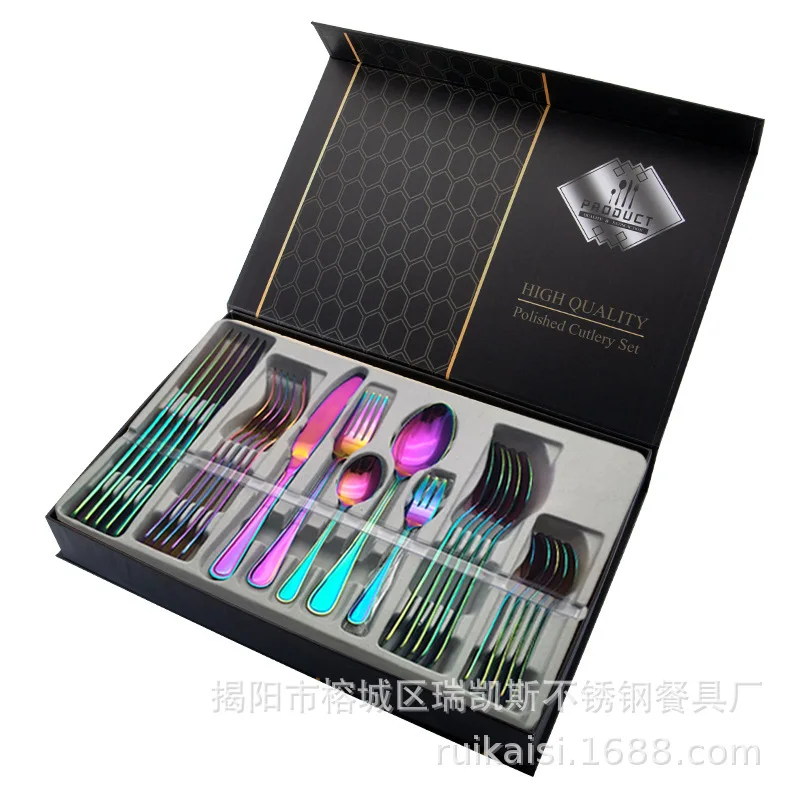 XL stainless steel tableware 30-piece set, double-line 1010 five-main-piece knife, fork and spoon gift box set.