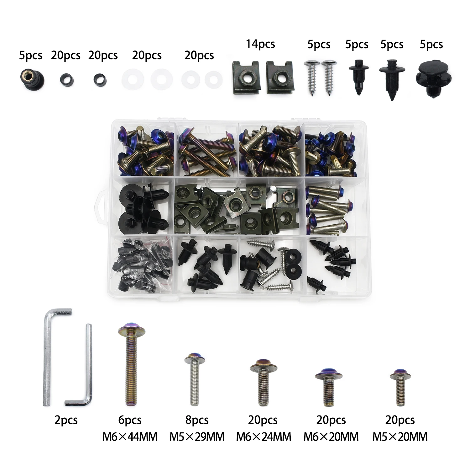 195pcs Motorcycle Body Screw Nut Fairing Bolt Kit For Yamaha YZF R1 R15 R25 R3 R6 R7 R125 R15 R25 MT03 MT07 MT10 FZR FJ TZ