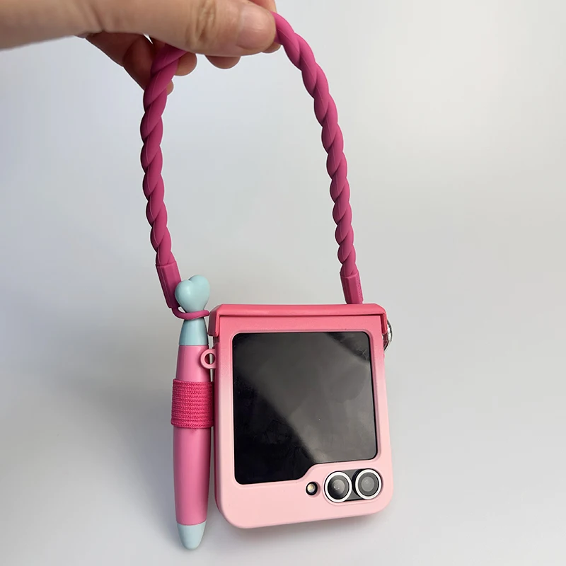 Cute Pink 3d flip case for Samsung Galaxy z flip7 zflip6 zflip5 Oppo find n3 /Oppo n2flip Cover with Stylus and Silicone rope