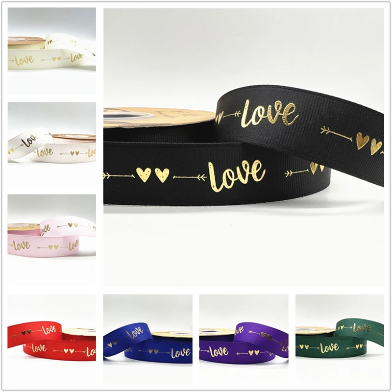 Cinta de grogrén de 5 yardas, 1 pulgada, 25mm, cinta de amor estampada para diseño hecho a mano, decoración navideña para boda y Día de San Valentín