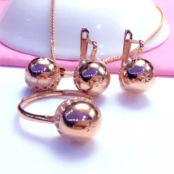 585 Purple Gold glossy Surface Round Bead jewelry sets Exquisite Light Luxury Plating 14k Rose Gold earrings for women necklace