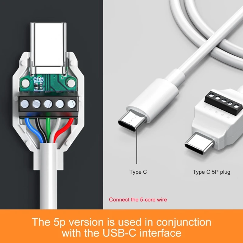USB C Solderless Adapter USB Type C Male Terminal Block Data Fast Charging Connector 4Pin 5Pin Screw Terminal Board Plug