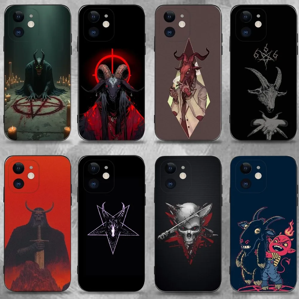 

Satanic Goat Satan Devil Phone Case For iPhone 16,15,14,13,12,11 Plus,Pro Max,XS,X,XR,SE,Mini,8,7,Soft Silicone Black Cover