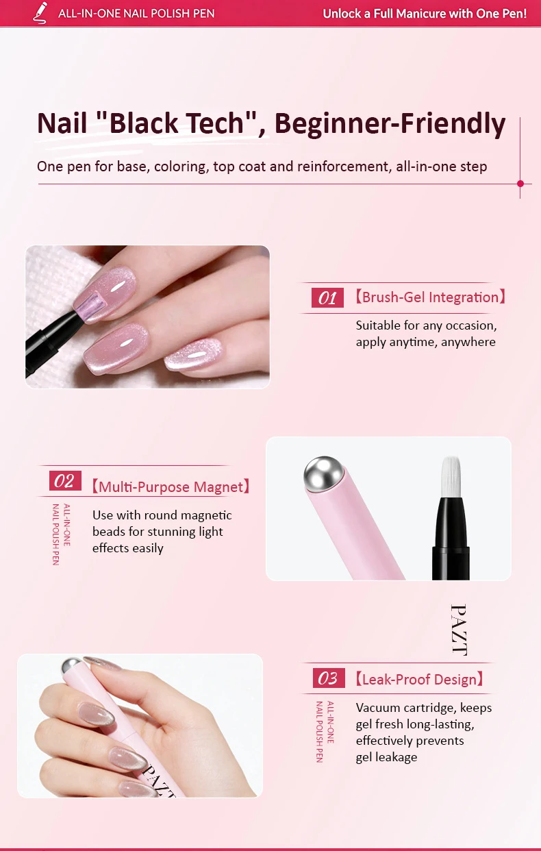Sechs-in-Eins Nagellackstift – Einfache Anwendung von Gel-Lack, kein Unter-/Überlack erforderlich, schnelles Maniküre-Set, reisefreundlich und sauber in der Anwendung. – Detail 6